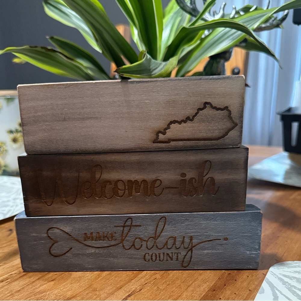 Rustic Wooden Shelf Sitter Sign | Handmade Laser Engraved Farmhouse Home Decor